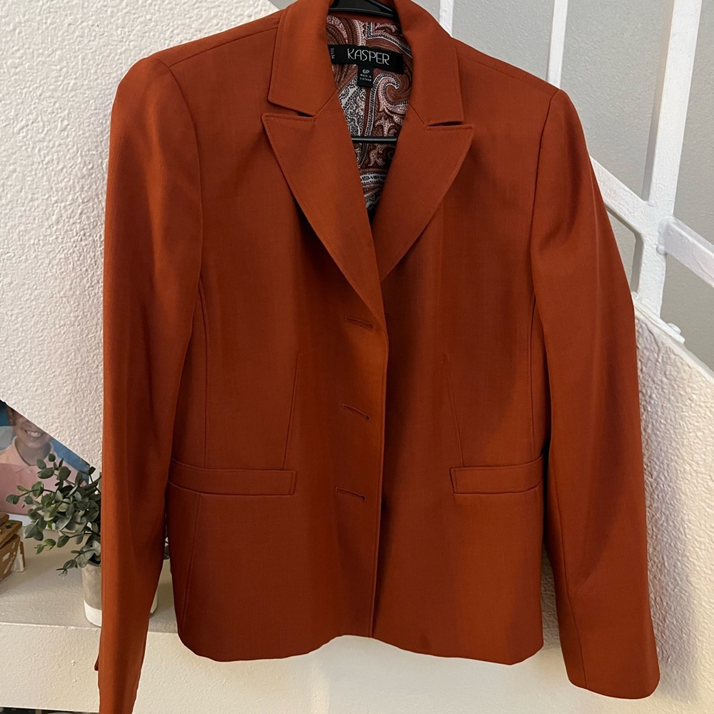 Kasper Orange Blazer Structured Wool Blend - image 3